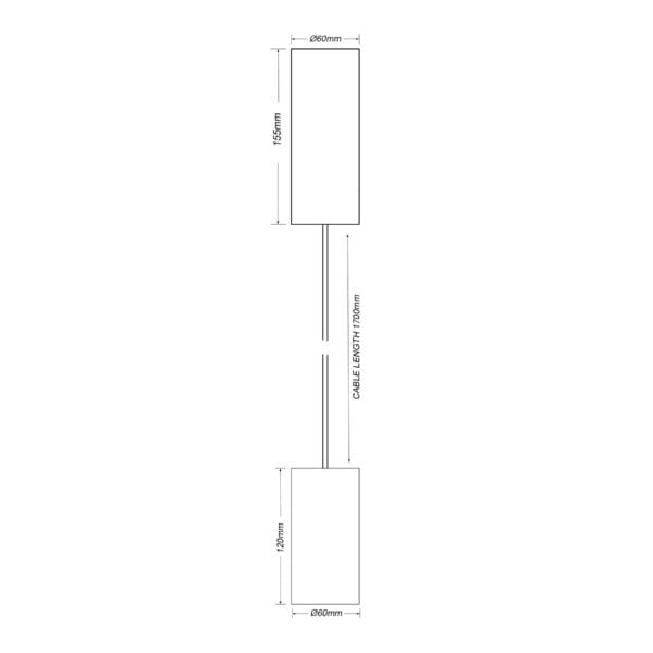 Technical drawing of the Dea Vesta S PE, a pendant luminaire, illustrating detailed dimensions and design specifications.