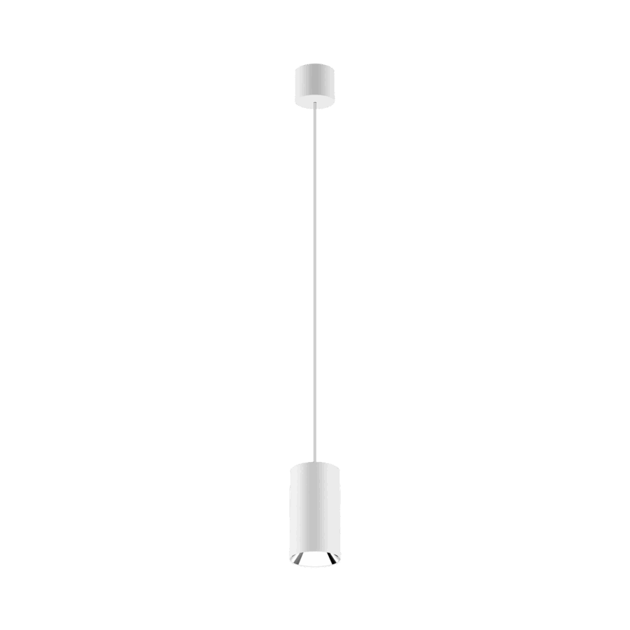 White version of the Dea Vesta S PE with silver reflector, a pendant luminaire designed by Karizma Luce.