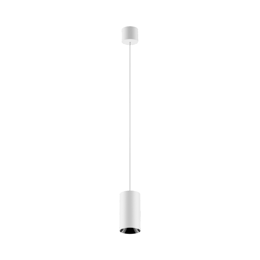 White version of the Dea Vesta S PE with black gloss reflector, a pendant luminaire designed by Karizma Luce.