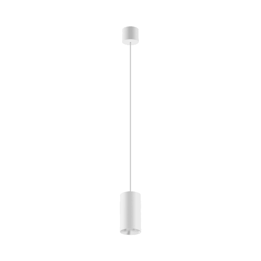White version of the Dea Vesta S PE with chrome reflector, a pendant luminaire designed by Karizma Luce.