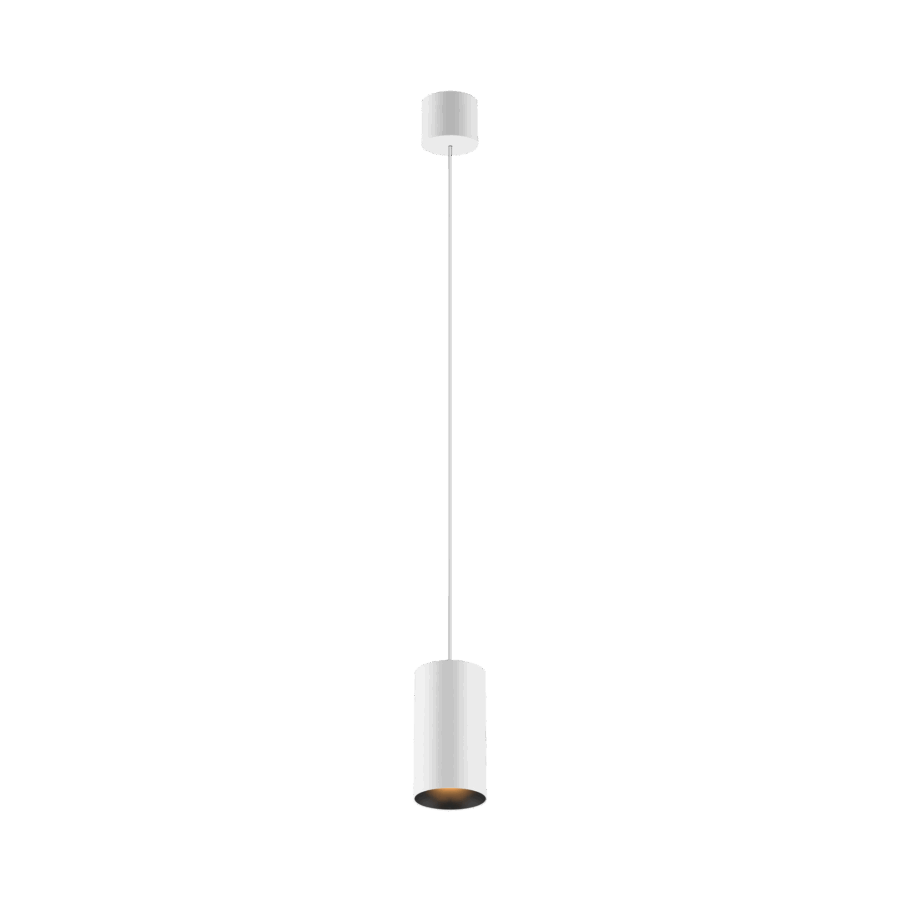 White version of the Dea Vesta S PE with black matt reflector, a pendant luminaire designed by Karizma Luce.