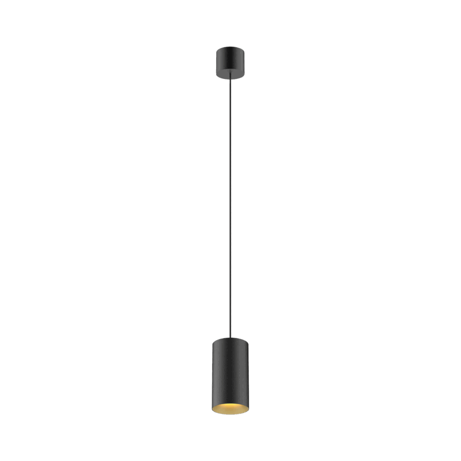 Black version of the Dea Vesta S PE with golden reflector, a pendant luminaire designed by Karizma Luce.