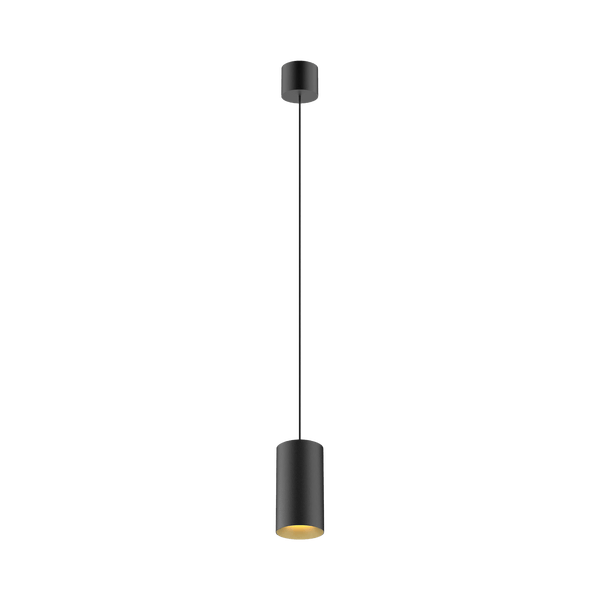 Black version of the Dea Vesta S PE with golden reflector, a pendant luminaire designed by Karizma Luce.