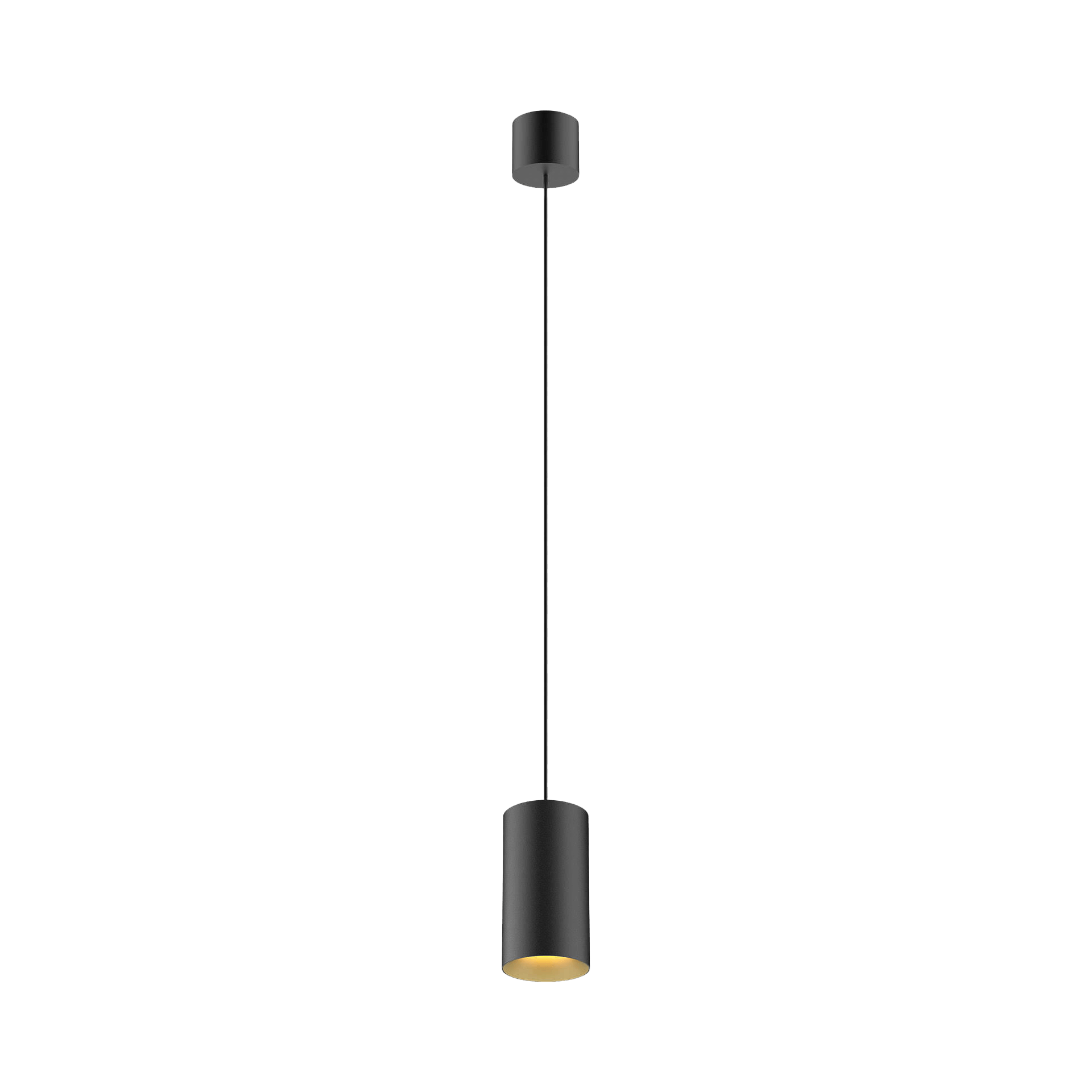 Black version of the Dea Vesta S PE with golden reflector, a pendant luminaire designed by Karizma Luce.