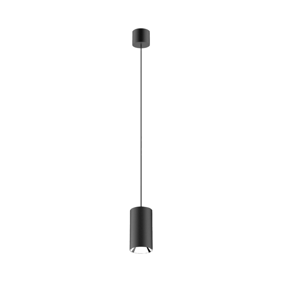 Black version of the Dea Vesta S PE with silver reflector, a pendant luminaire designed by Karizma Luce.