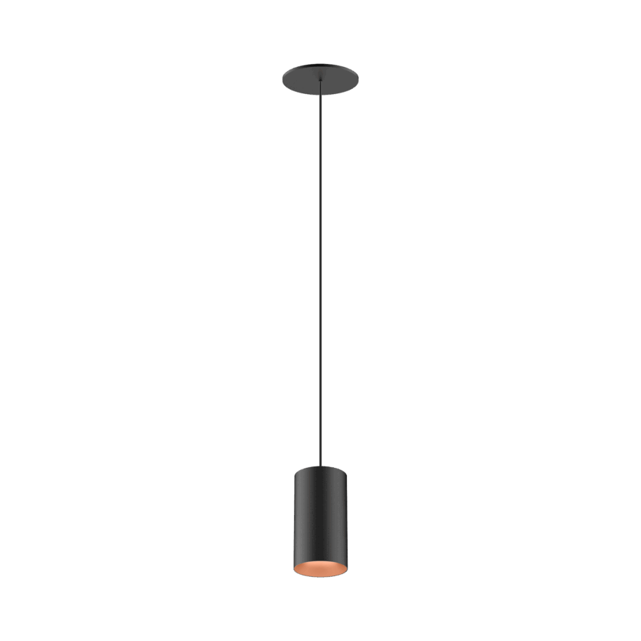 Black version of the Dea Vesta S PE-in with copper reflector, a pendant luminaire designed by Karizma Luce.