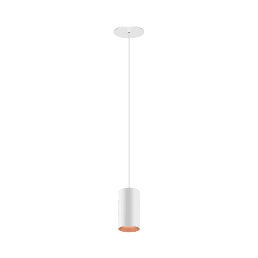 White version of the Dea Vesta S PE-in with copper reflector, a pendant luminaire designed by Karizma Luce.