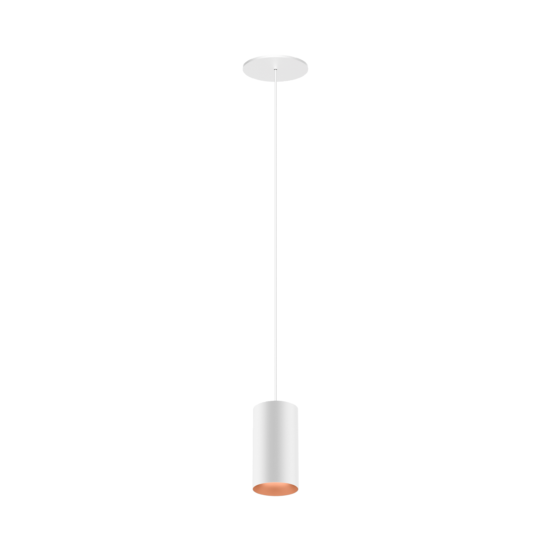 White version of the Dea Vesta S PE-in with copper reflector, a pendant luminaire designed by Karizma Luce.