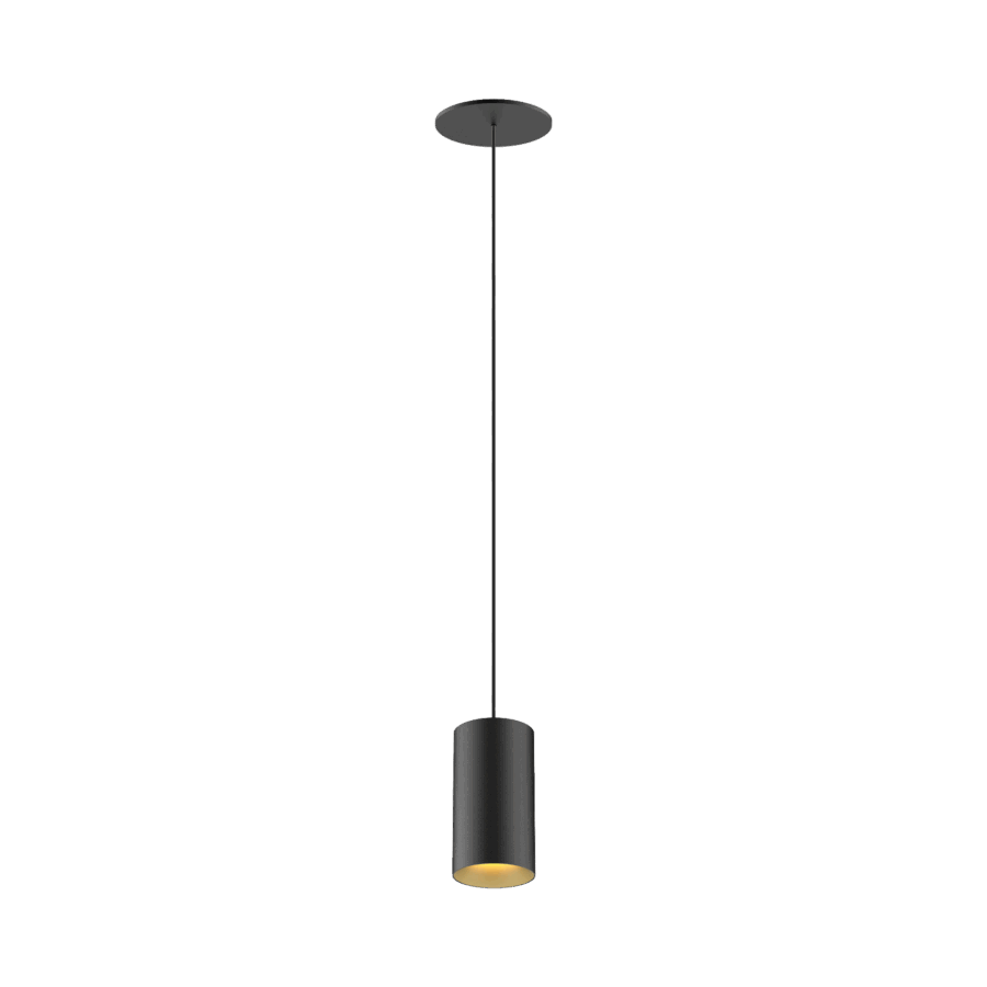 Black version of the Dea Vesta S PE-in with golden reflector, a pendant luminaire designed by Karizma Luce.