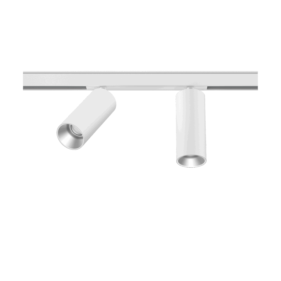 White version of the Dea Juno-Q1 duo XS with silver reflector, a 48V track spot designed by Karizma Luce.
