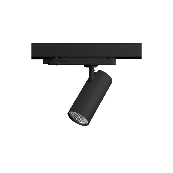 Black version of the Caro, a 220V track spot designed by Karizma Luce.