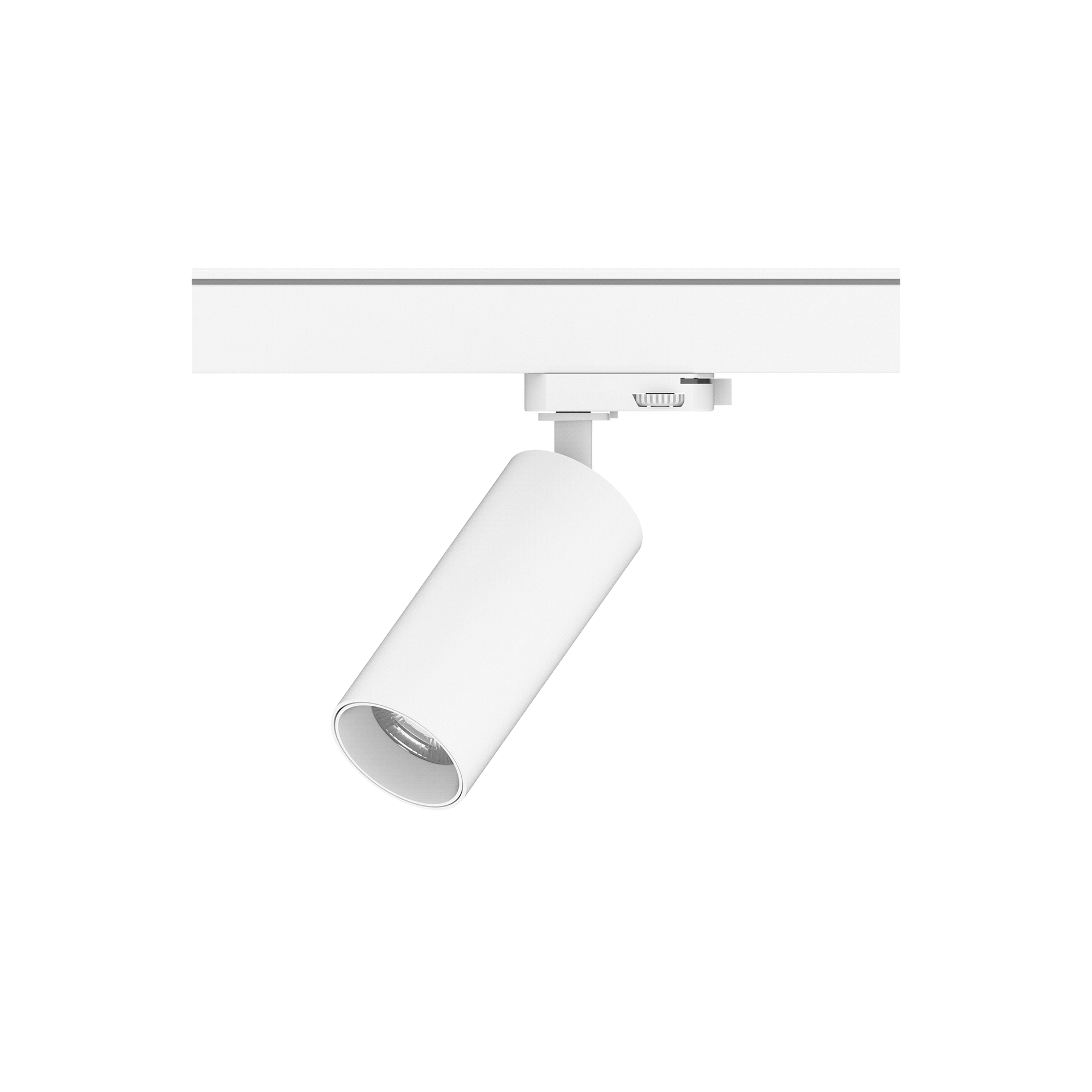 White version of the Stretto with golden reflector, a 220V track luminaire designed by Karizma Luce.