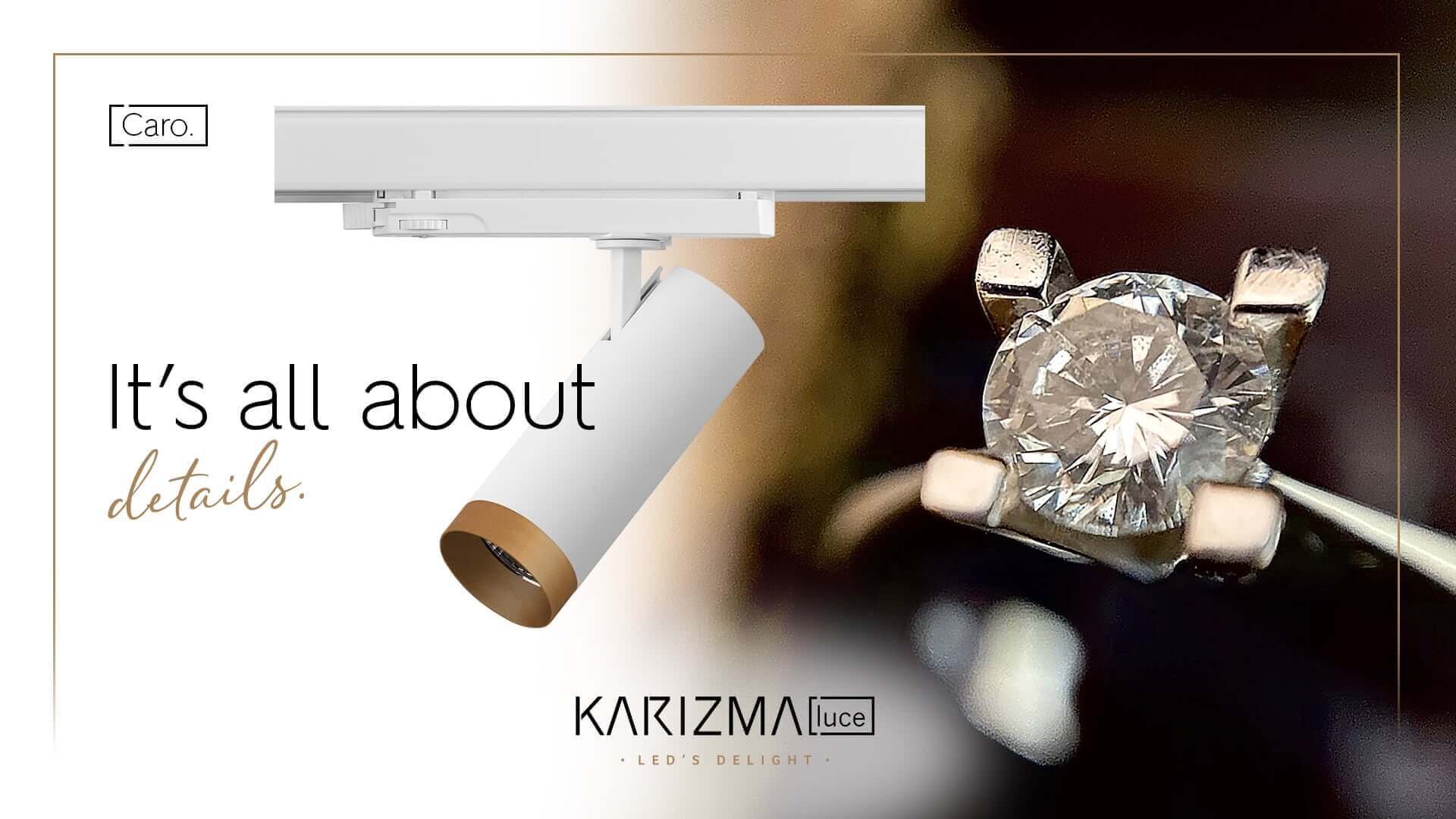 New lighting Caro luminaire with golden front ring.