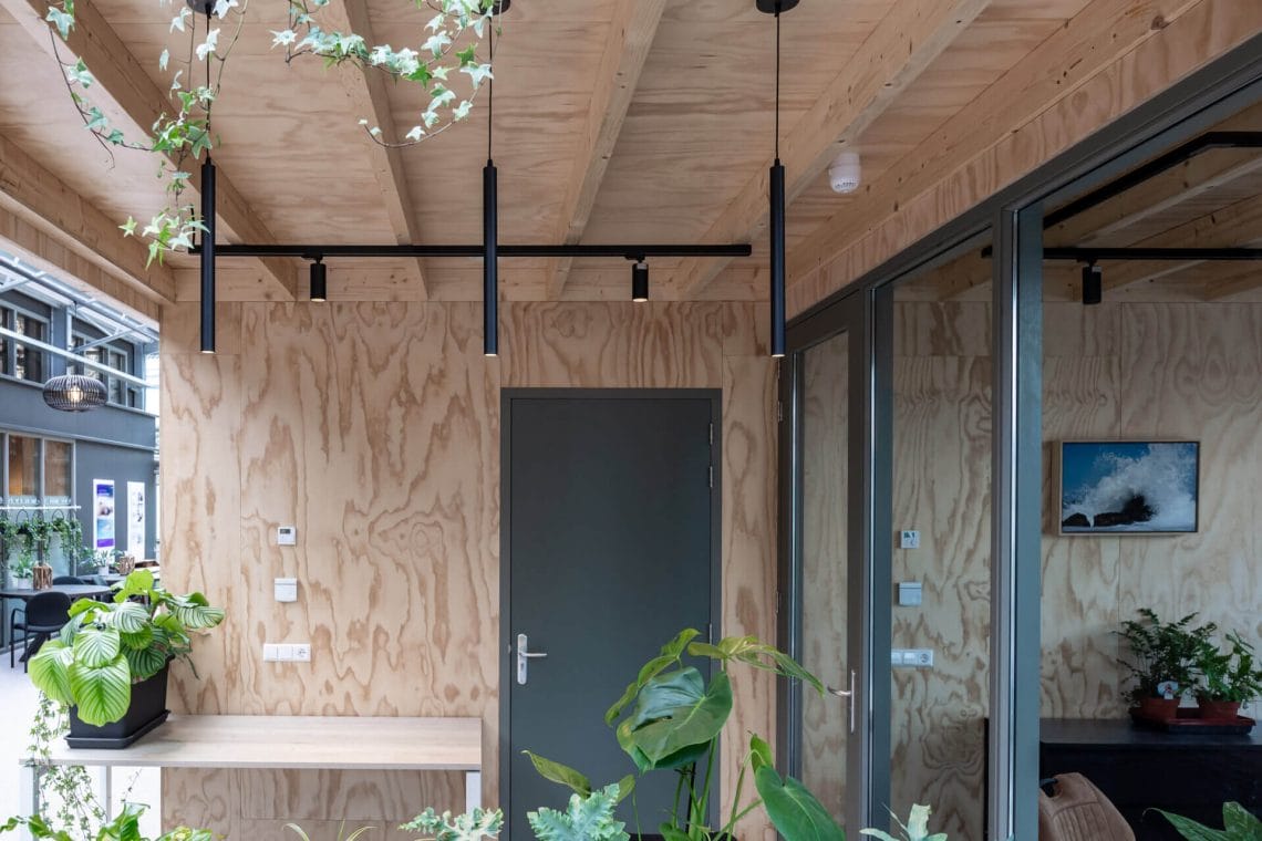 Wooden walls and ceiling and Perla luminaires