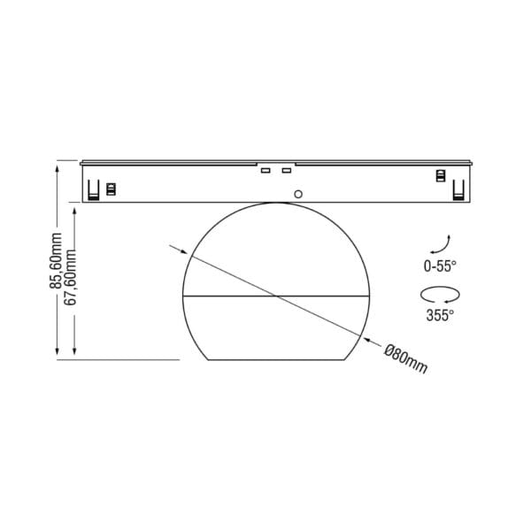 Technical drawing of the Dea Eros-Q1 S TR, a 48V track luminaire, illustrating detailed dimensions and design specifications.
