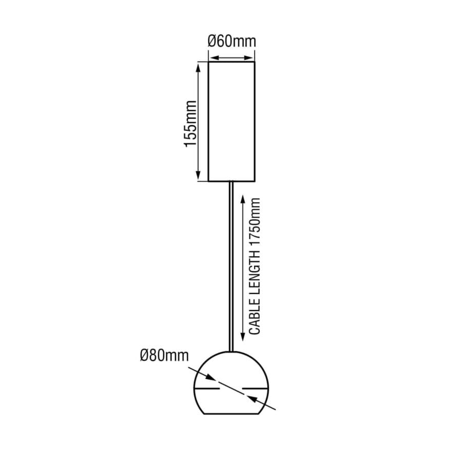 Technical drawing of the Dea Eros S PE, a suspended luminaire, illustrating detailed dimensions and design specifications.