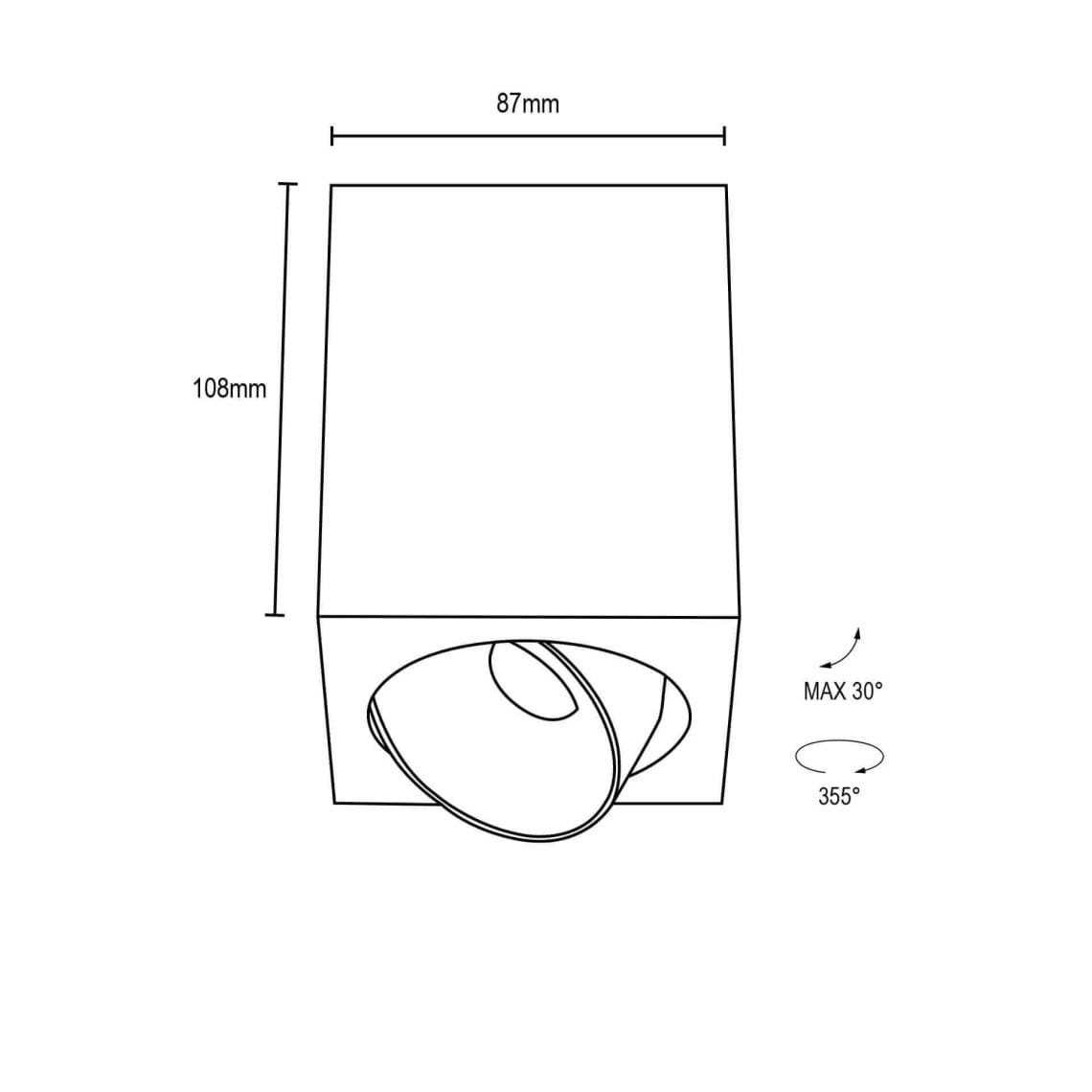 Technical drawing of the Dea Fauna S, a square surface-mounted luminaire, illustrating detailed dimensions and design specifications.
