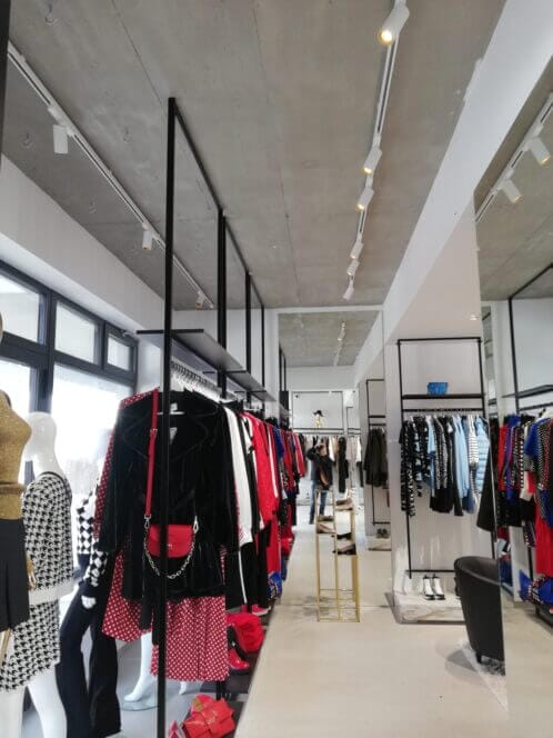 Clothing store with white spotlights