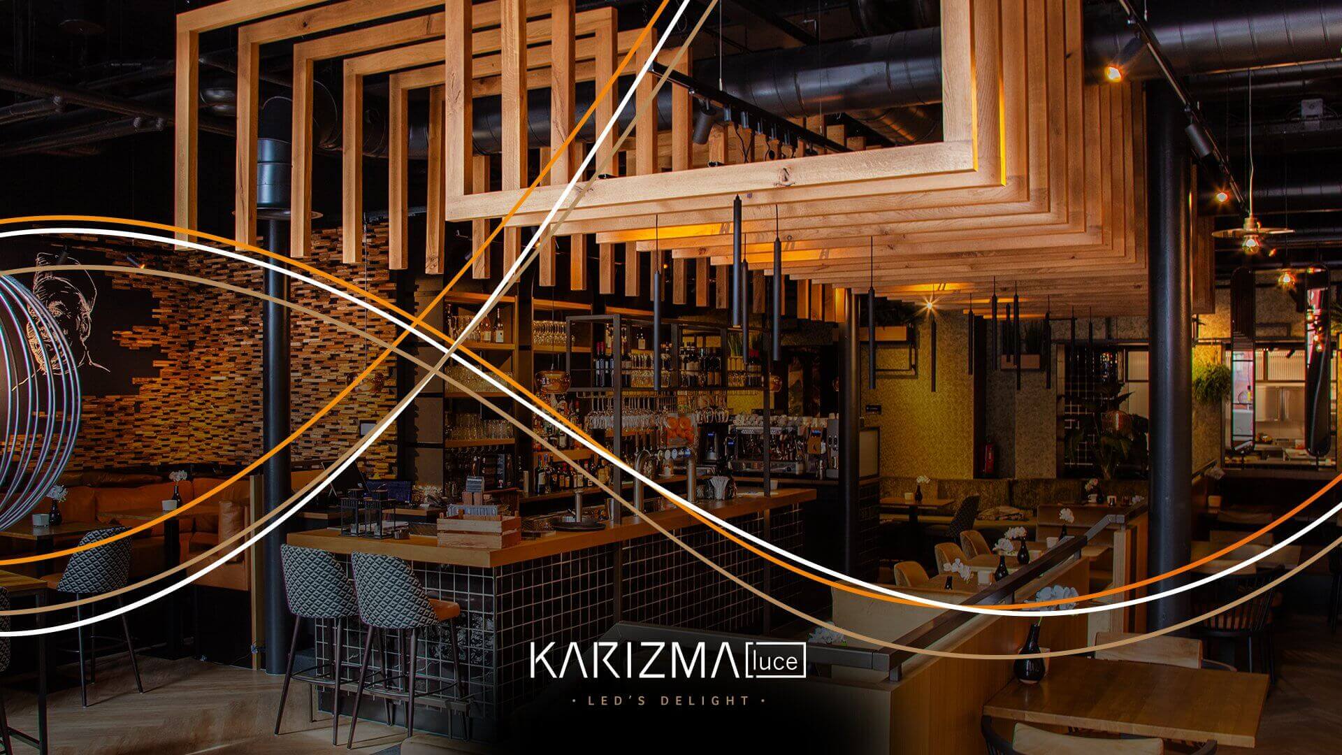 Restaurant lighting wooden frames.