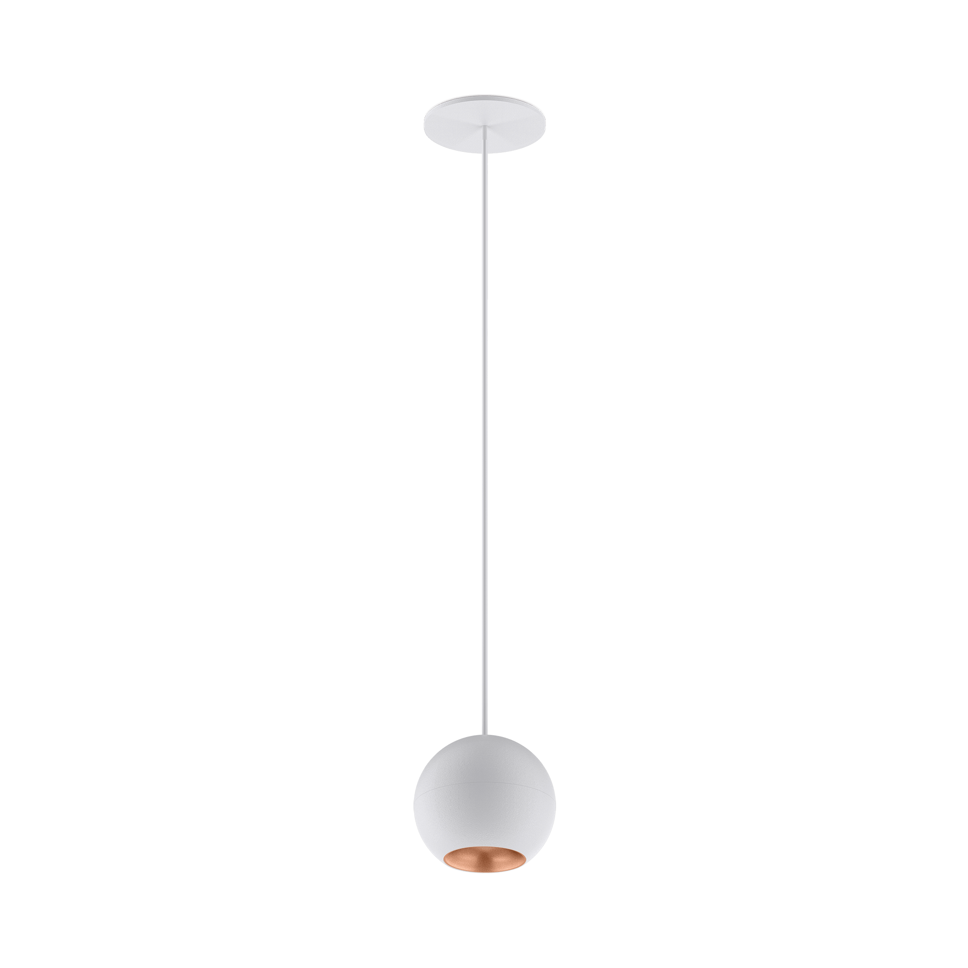White version of the Dea Eros M PE-in with copper reflector, a suspended recessed luminaire designed by Karizma Luce.