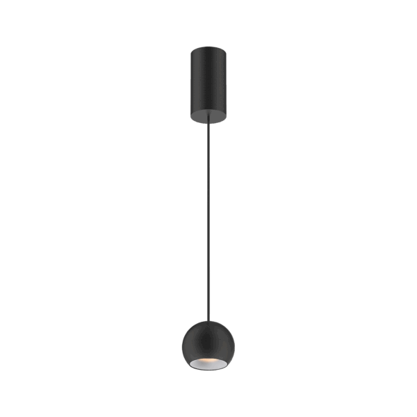Black version of the Dea Eros S PE with white reflector, a suspended luminaire designed by Karizma Luce.