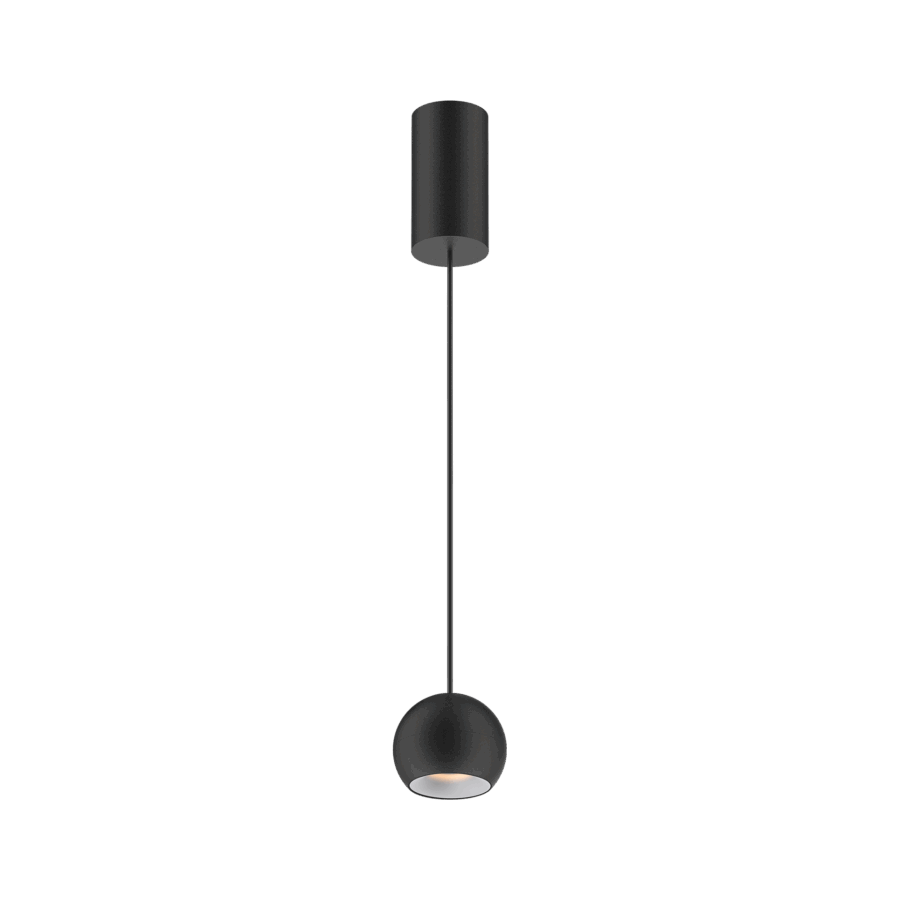 Black version of the Dea Eros S PE with white reflector, a suspended luminaire designed by Karizma Luce.