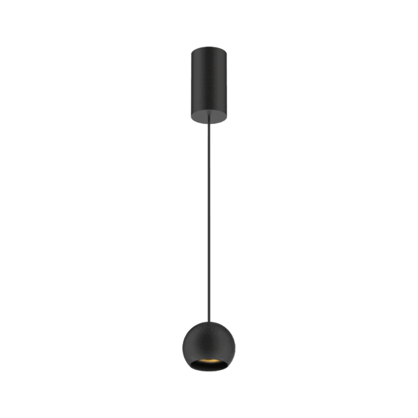 Black version of the Dea Eros S PE with black gloss reflector, a suspended luminaire designed by Karizma Luce.