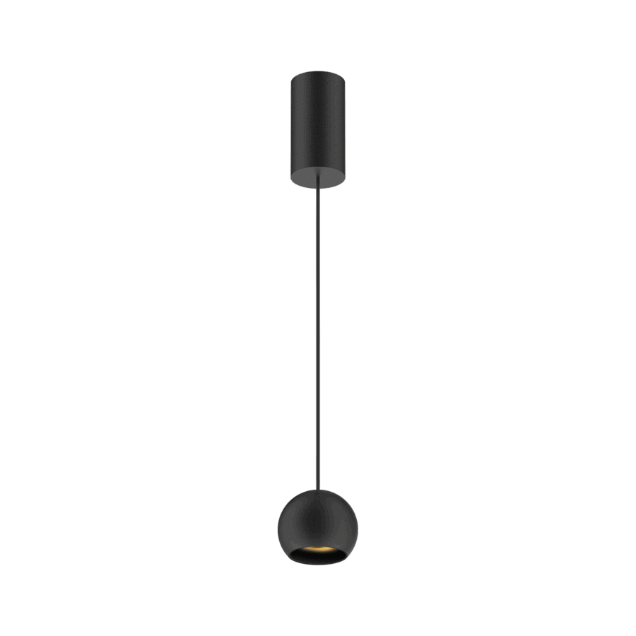 Black version of the Dea Eros S PE with black gloss reflector, a suspended luminaire designed by Karizma Luce.