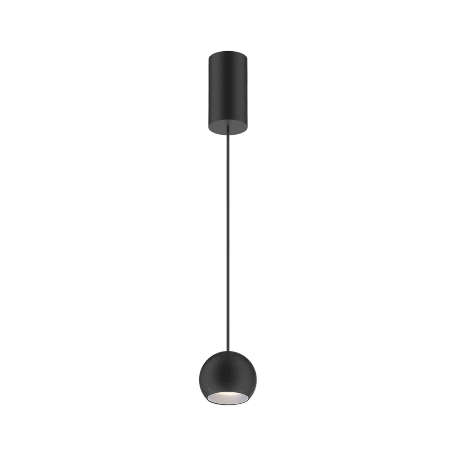 Black version of the Dea Eros S PE with chrome reflector, a suspended luminaire designed by Karizma Luce.
