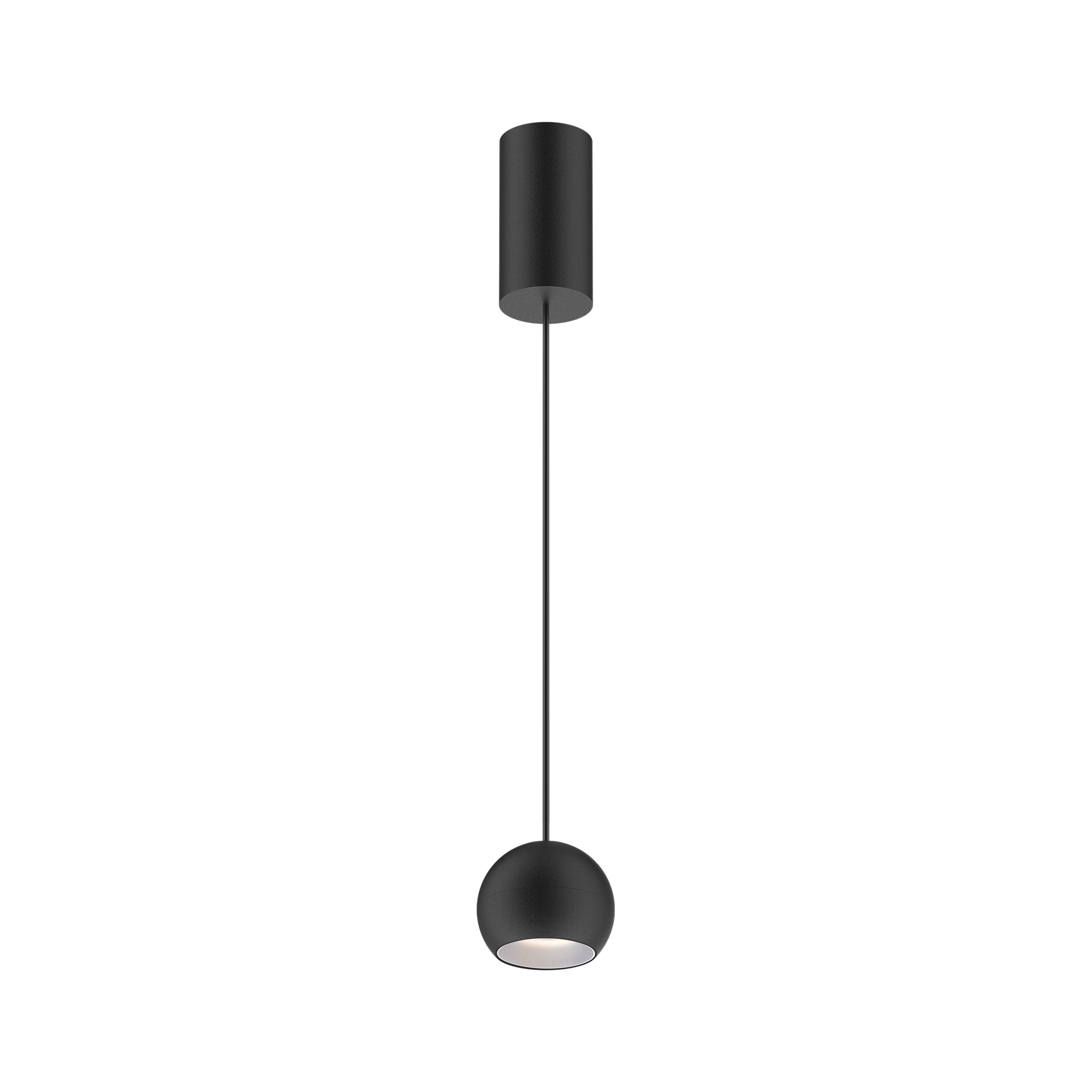 Black version of the Dea Eros S PE with chrome reflector, a suspended luminaire designed by Karizma Luce.