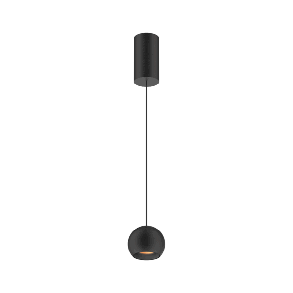 Black version of the Dea Eros S PE with black matt reflector, a suspended luminaire designed by Karizma Luce.