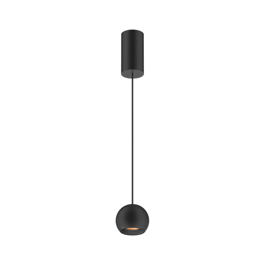 Black version of the Dea Eros S PE with black matt reflector, a suspended luminaire designed by Karizma Luce.