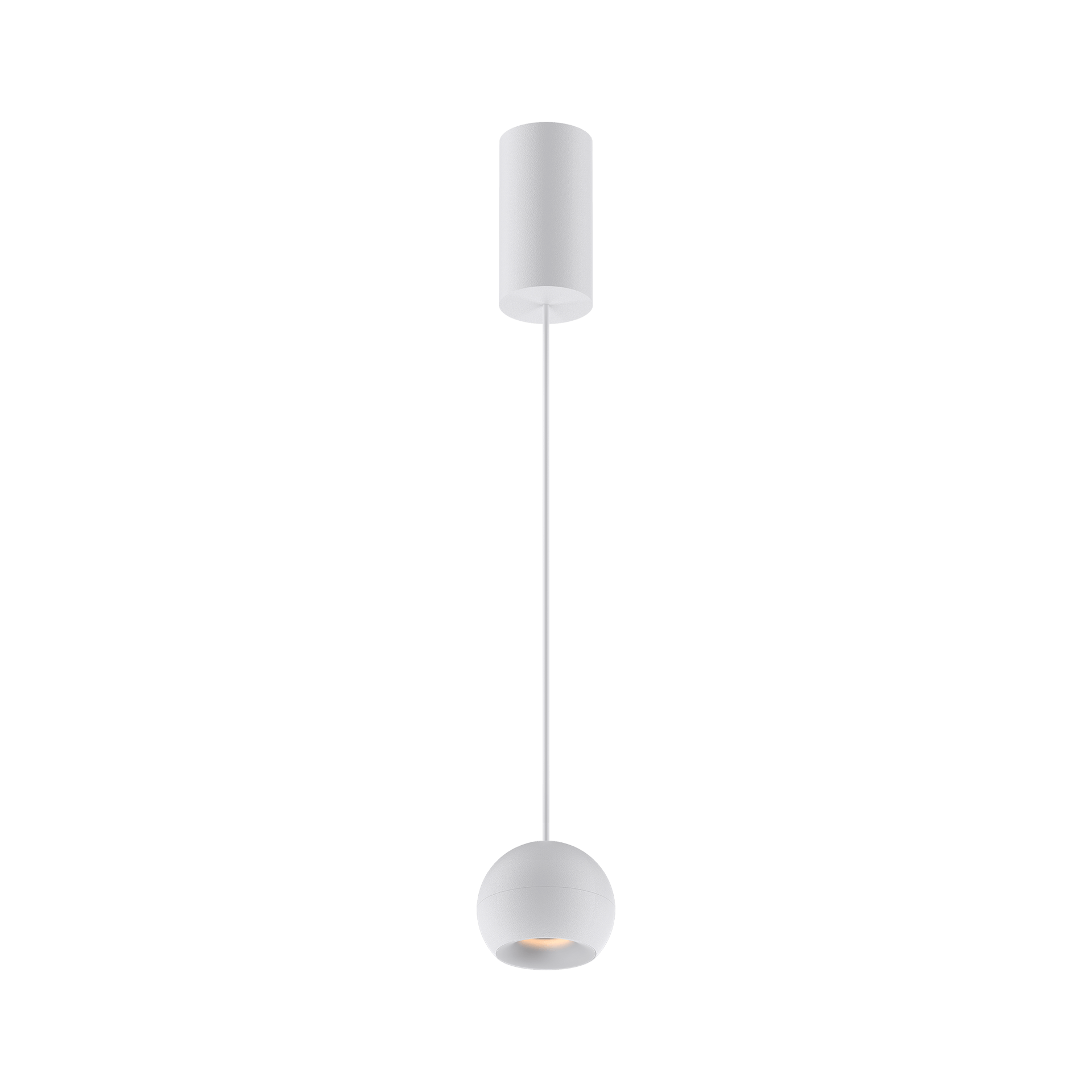 White version of the Dea Eros S PE with white reflector, a suspended luminaire designed by Karizma Luce.