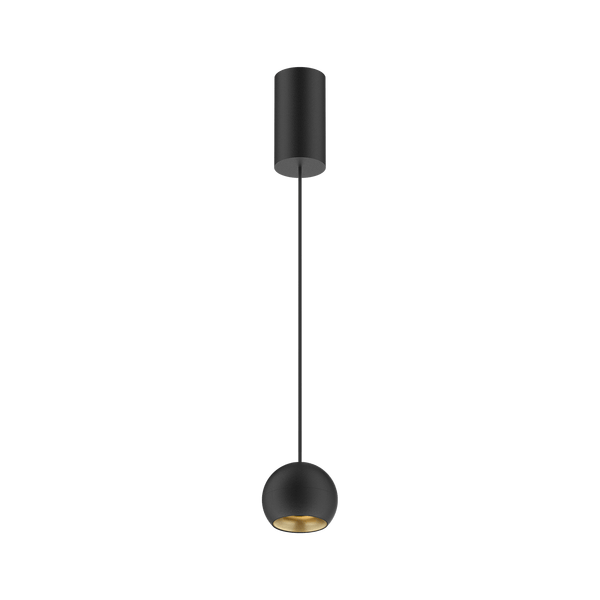 Black version of the Dea Eros S PE with golden reflector, a suspended luminaire designed by Karizma Luce.