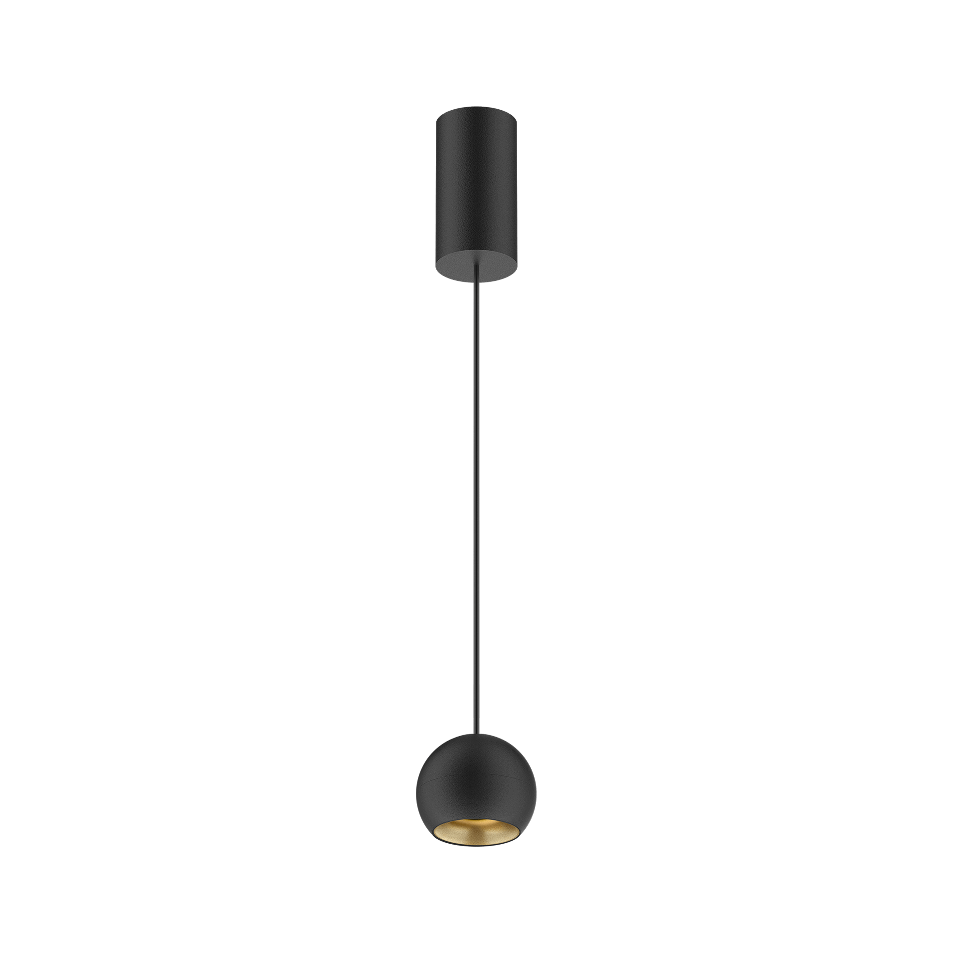 Black version of the Dea Eros S PE with golden reflector, a suspended luminaire designed by Karizma Luce.