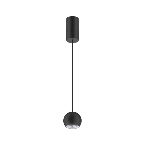 Black version of the Dea Eros S PE with silver reflector, a suspended luminaire designed by Karizma Luce.