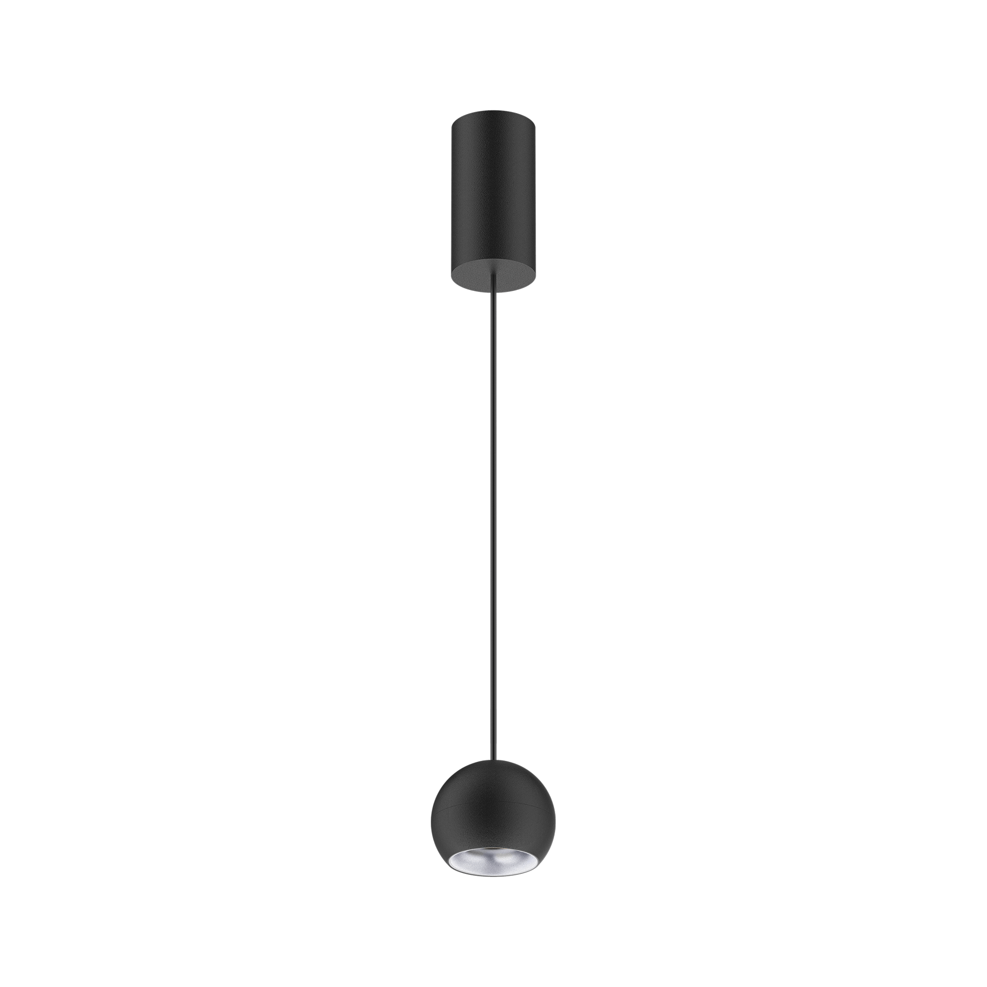 Black version of the Dea Eros S PE with silver reflector, a suspended luminaire designed by Karizma Luce.