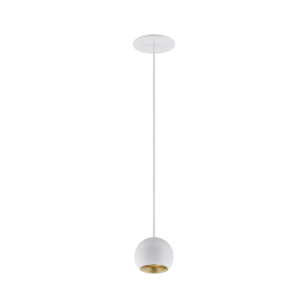 White version of the Dea Eros S PE-in with golden reflector, a suspended recessed luminaire designed by Karizma Luce.