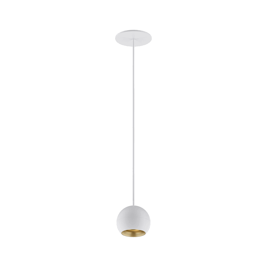 White version of the Dea Eros S PE-in with golden reflector, a suspended recessed luminaire designed by Karizma Luce.