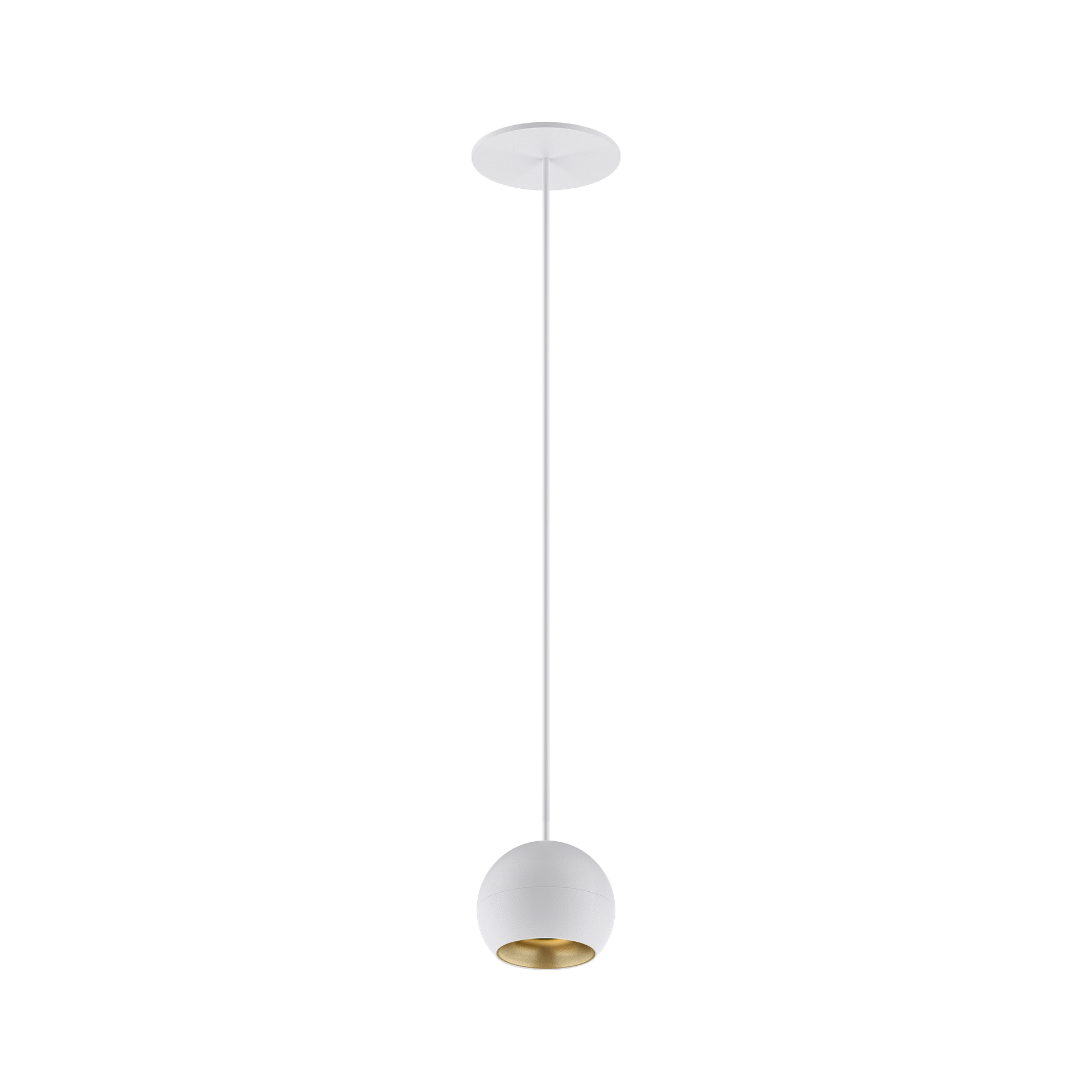 White version of the Dea Eros S PE-in with golden reflector, a suspended recessed luminaire designed by Karizma Luce.