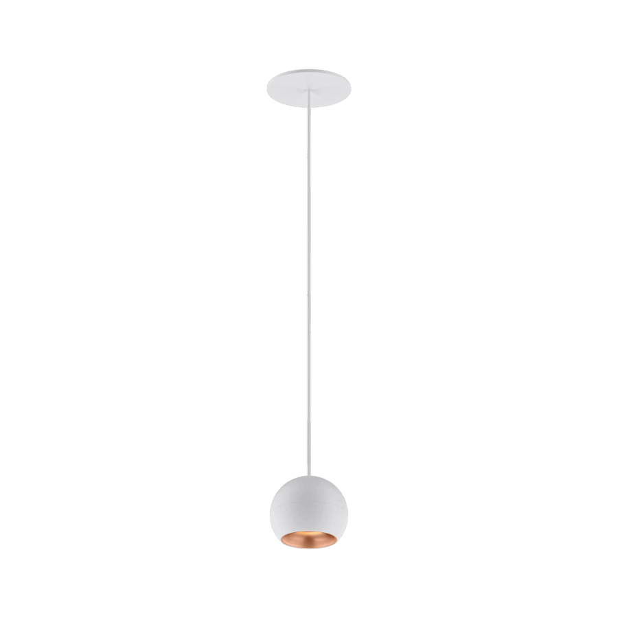 White version of the Dea Eros S PE-in with copper reflector, a suspended recessed luminaire designed by Karizma Luce.