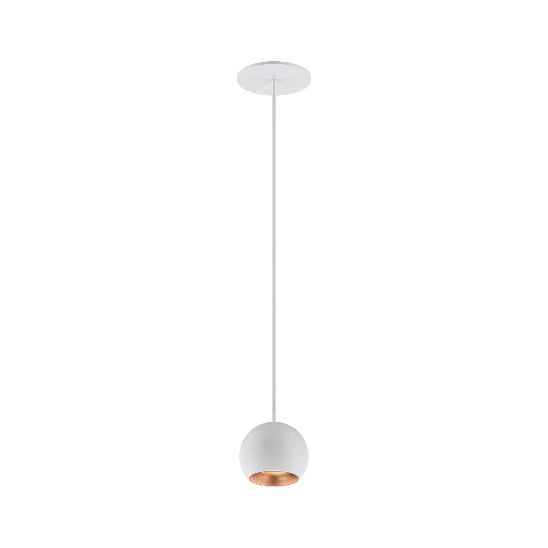 White version of the Dea Eros S PE-in with copper reflector, a suspended recessed luminaire designed by Karizma Luce.