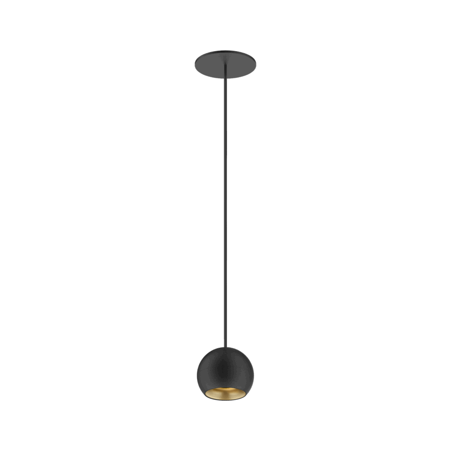 Black version of the Dea Eros S PE-in with golden reflector, a suspended recessed luminaire designed by Karizma Luce.
