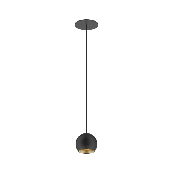 Black version of the Dea Eros S PE-in with golden reflector, a suspended recessed luminaire designed by Karizma Luce.