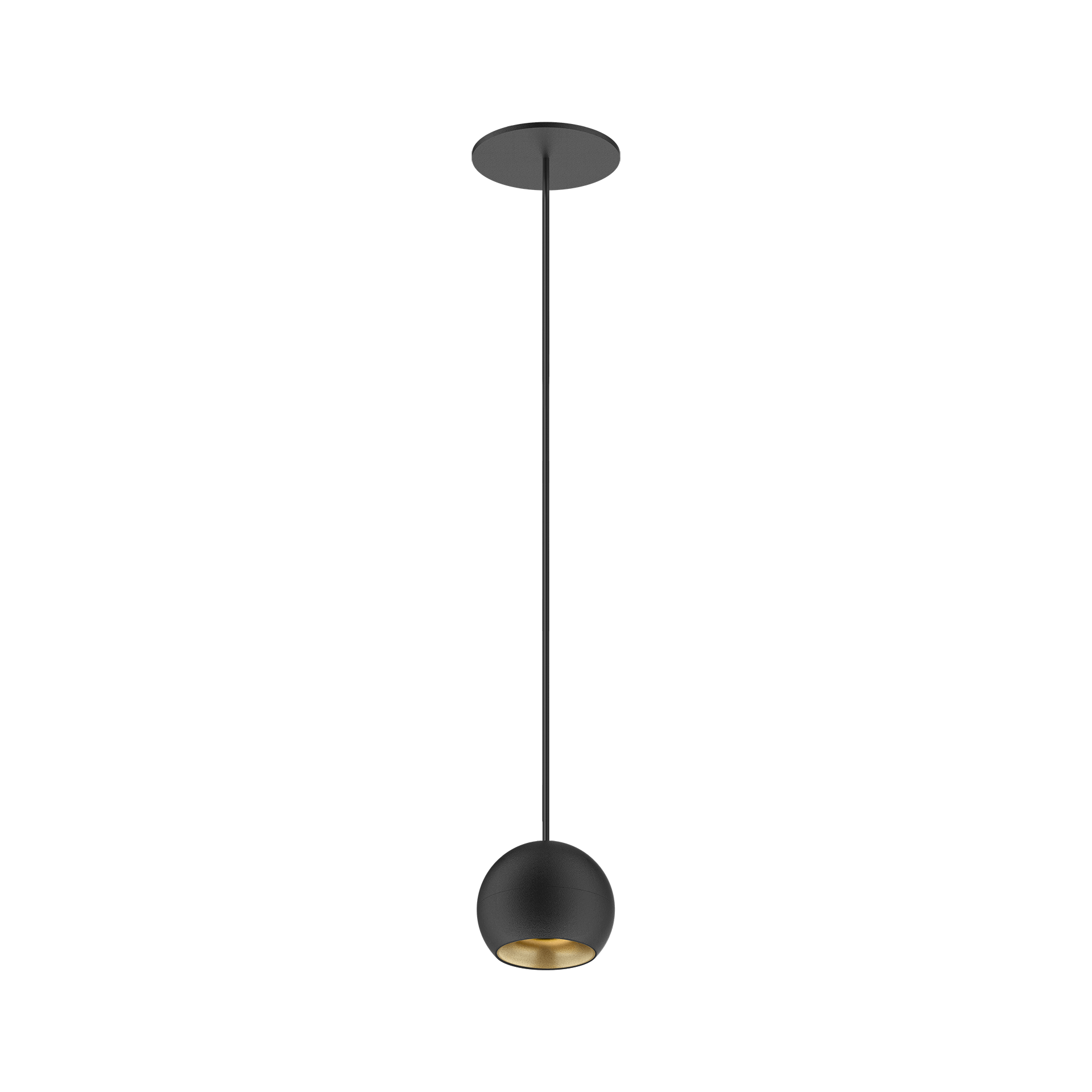 Black version of the Dea Eros S PE-in with golden reflector, a suspended recessed luminaire designed by Karizma Luce.