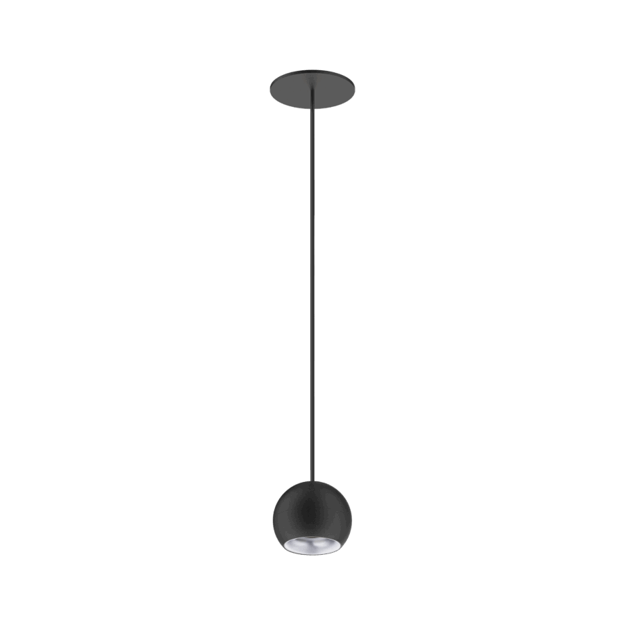 Black version of the Dea Eros S PE-in with silver reflector, a suspended recessed luminaire designed by Karizma Luce.