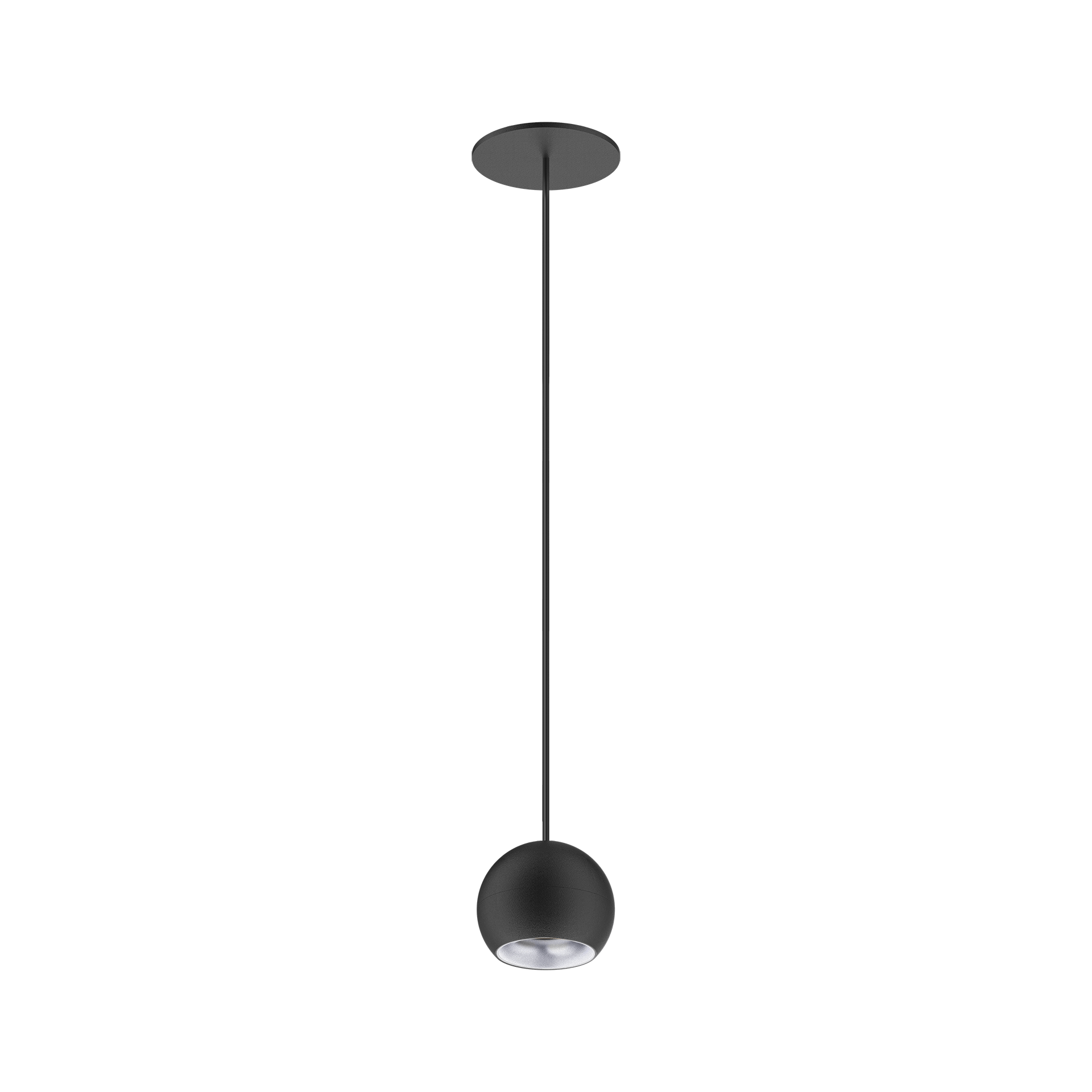 Black version of the Dea Eros S PE-in with silver reflector, a suspended recessed luminaire designed by Karizma Luce.