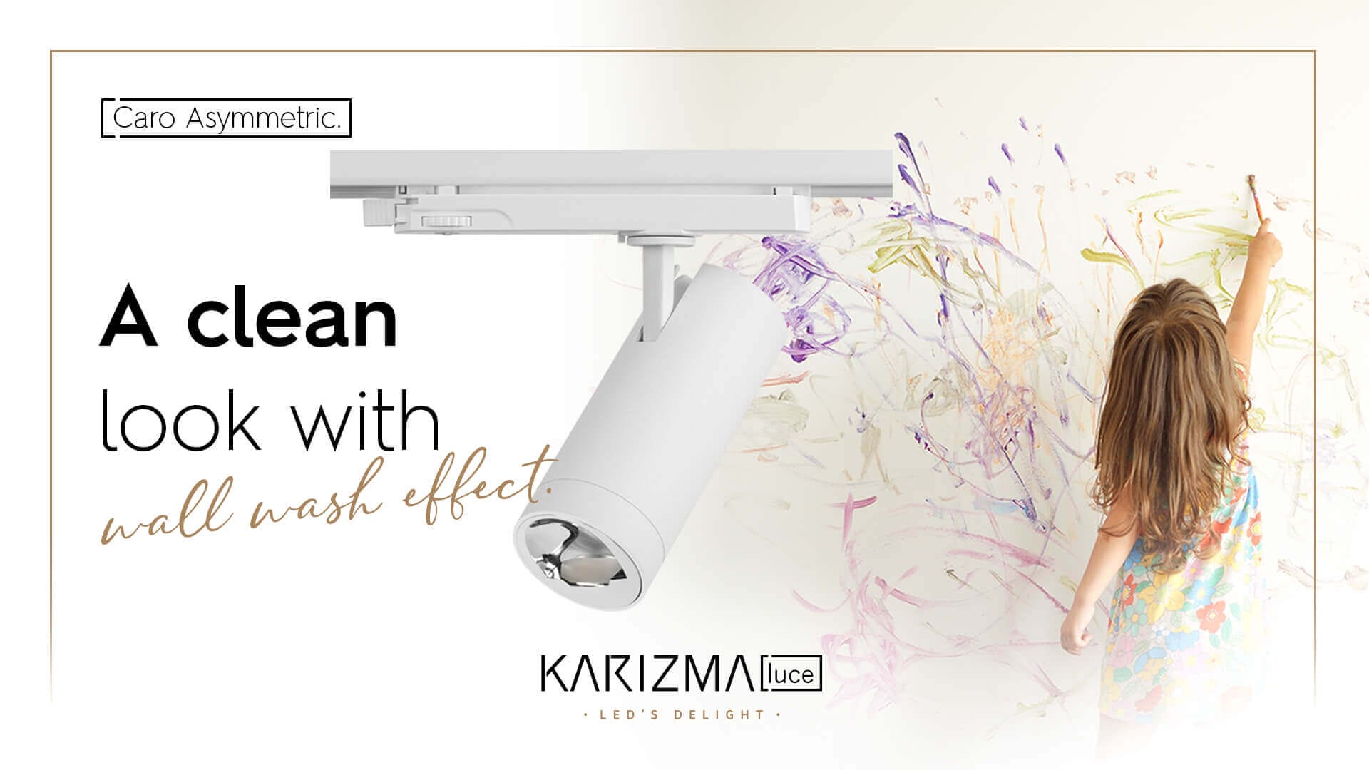 Asymmetric lighting trackspot with wall wash effect.