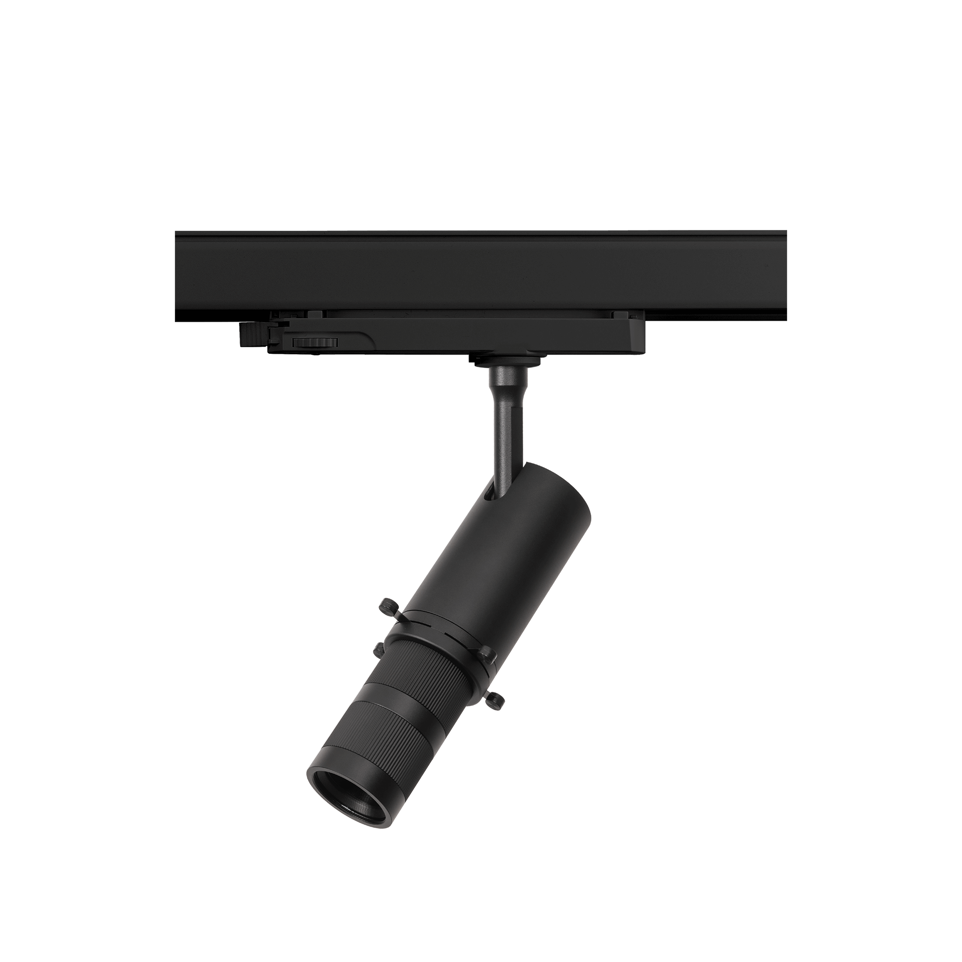 Black version of the Arte, a 220V track spot designed by Karizma Luce.