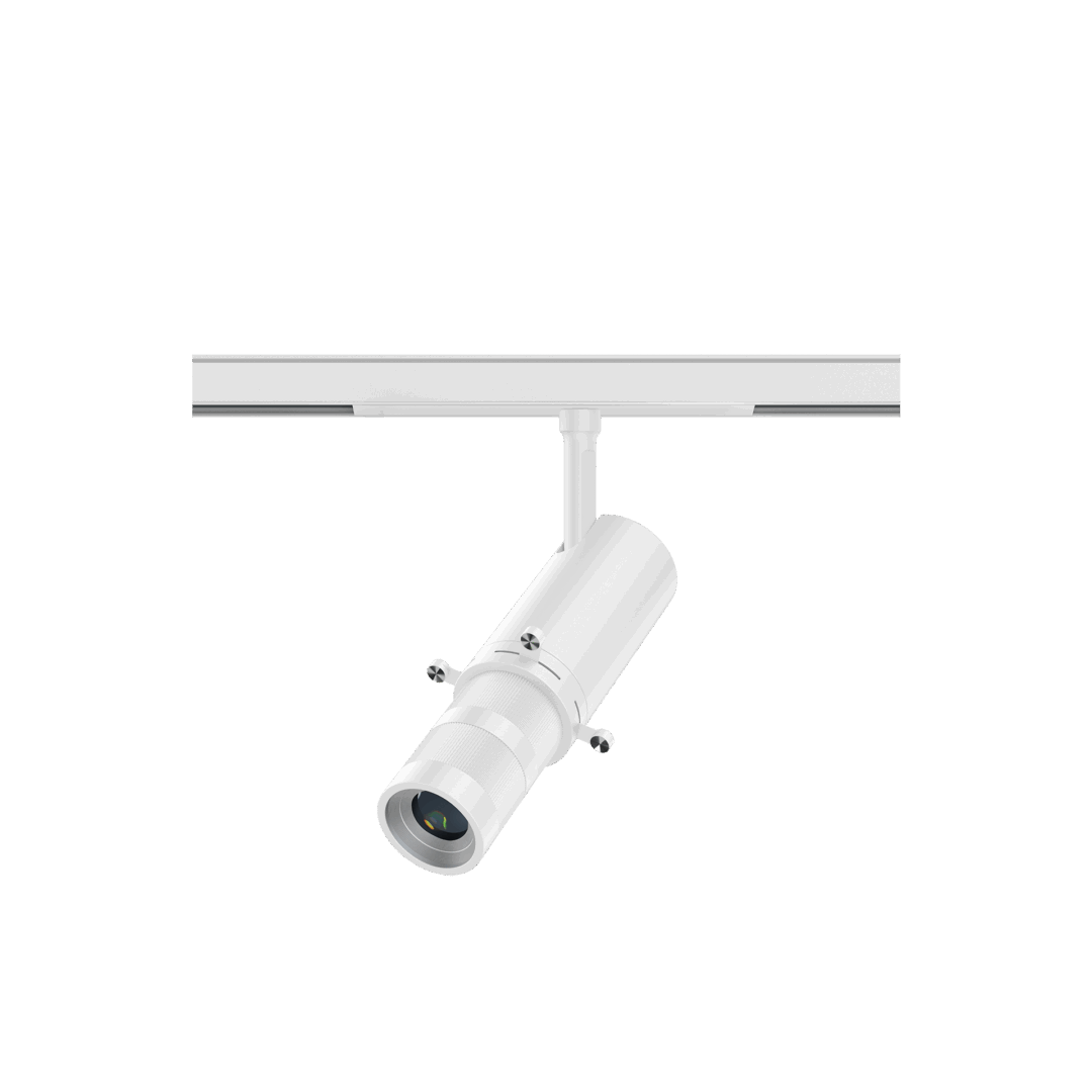 White version of the Arte Q1, a 48V track spot designed by Karizma Luce.